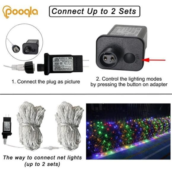 Colorful Net Lights Outdoor, 300 LED Christmas Net Lights 14.8x4.9ft Mesh Lights - Picture 5 of 7